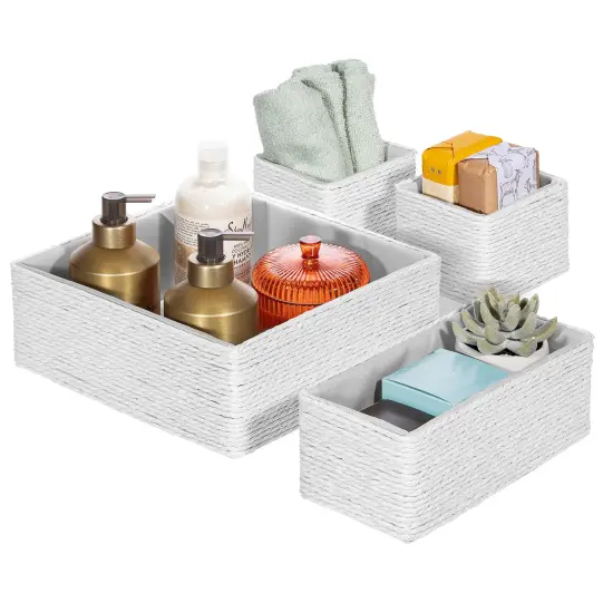 Sorbus Storage Baskets - Woven Paper Rope Material - Set of 4 Grey {2}