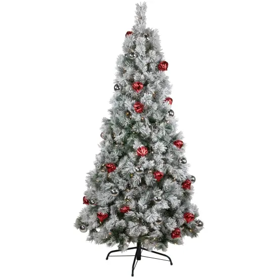 Northlight Pre-Lit Snowy Bristle Pine Artificial Christmas Tree - 6' - Clear Lights Green {3}