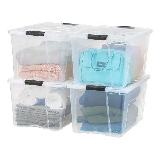 IRIS USA 72 Quart Stackable Plastic Storage Bins with Lids and Latching Buckles, 4 Pack - Clear, Containers with Lids and Latches {1}