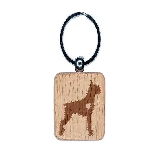 Boxer Dog with Heart Engraved Wood Square Keychain Tag Charm {1}