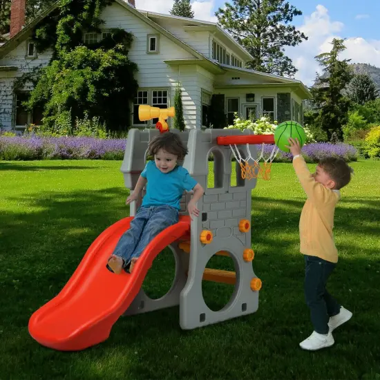 5 in 1 Toddler Climber Slide Playset with Basketball Hoop and Telescope {6}