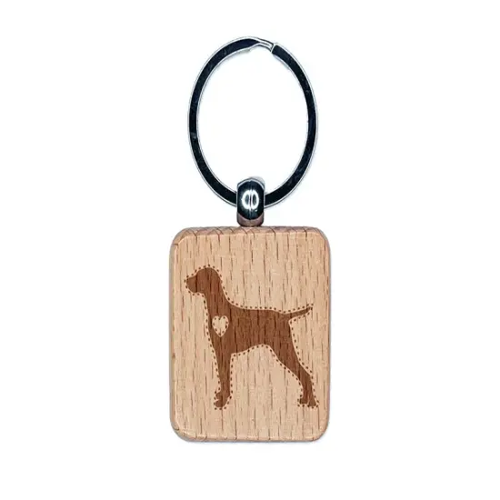 Hungarian Vizsla Dog with Heart Engraved Wood Square Keychain Tag Charm {1}