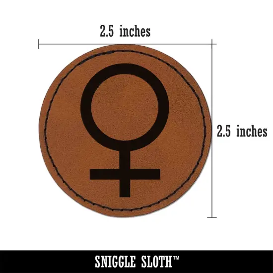 Astronomy Venus Astrology Planet Symbol Round Iron-On Engraved Faux Leather Patch Applique - 2.5" Brown {3}