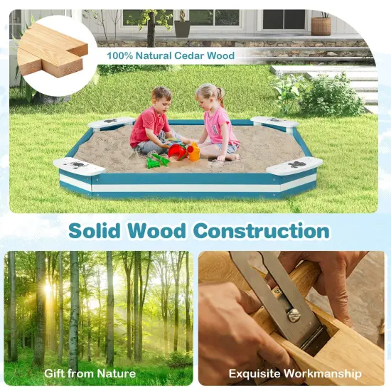 Outdoor Solid Wood Sandbox with 4 Built-in Animal Patterns Seats {6}