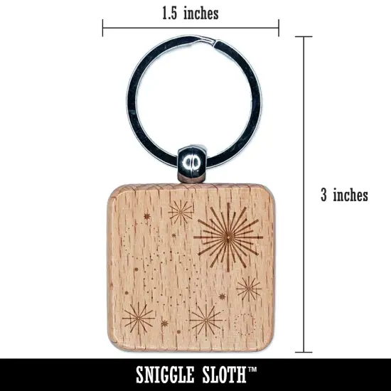 Fireworks Celebration Independence Day 4th of July Engraved Wood Square Keychain Tag Charm {2}