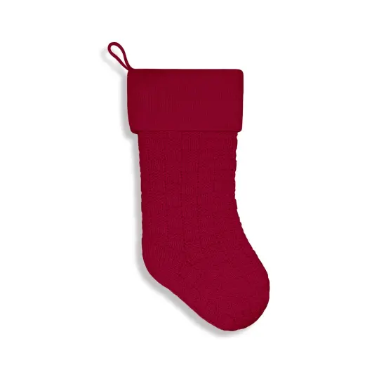 Chunky Checkered Knit Christmas Stockings Red {1}