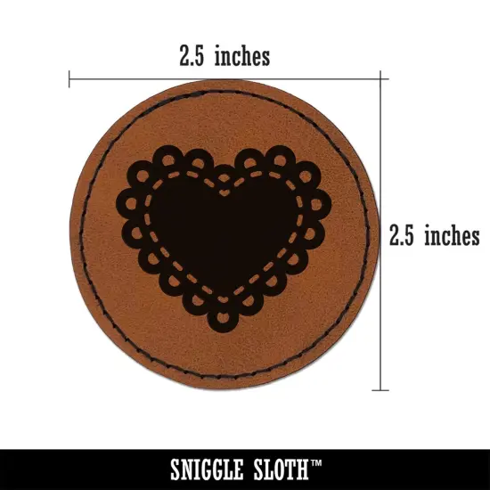 Fancy Heart Doily Love Valentine's Day Round Iron-On Engraved Faux Leather Patch Applique - 2.5" Brown {3}