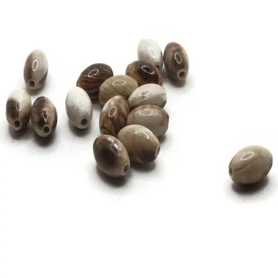 15 13mm Brown and Cream Plastic Oval Beads {2}