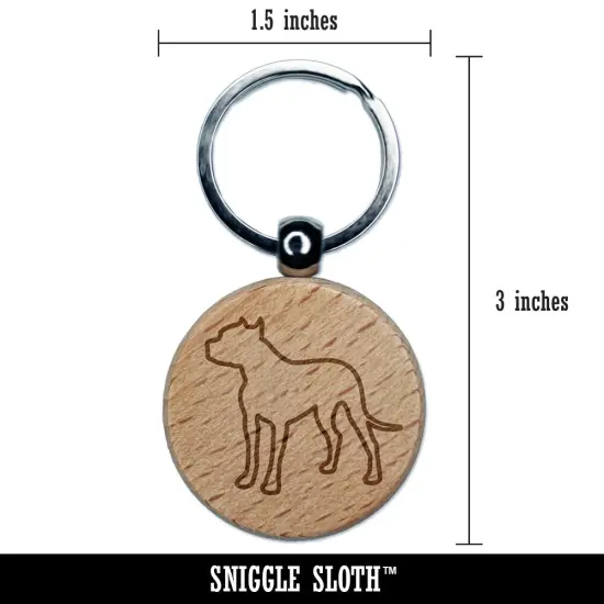 American Pit Bull Terrier Dog Outline Engraved Wood Round Keychain Tag Charm {2}
