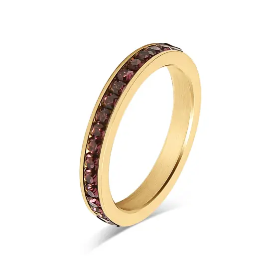 18K Gold PVD CZ Eternity Stainless Steel Ring {4}