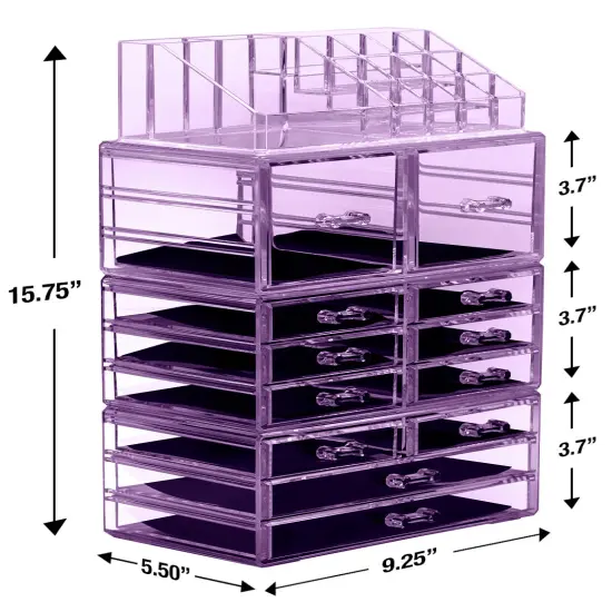 Sorbus X-Large Acrylic Makeup and Jewelry Organizer Case - 4 Piece Set (12 Drawers) Purple {6}