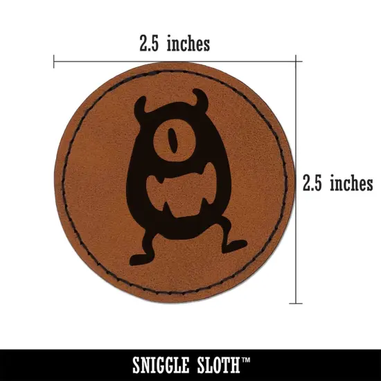 One Eyed Monster Creature Round Iron-On Engraved Faux Leather Patch Applique - 2.5" Brown {3}