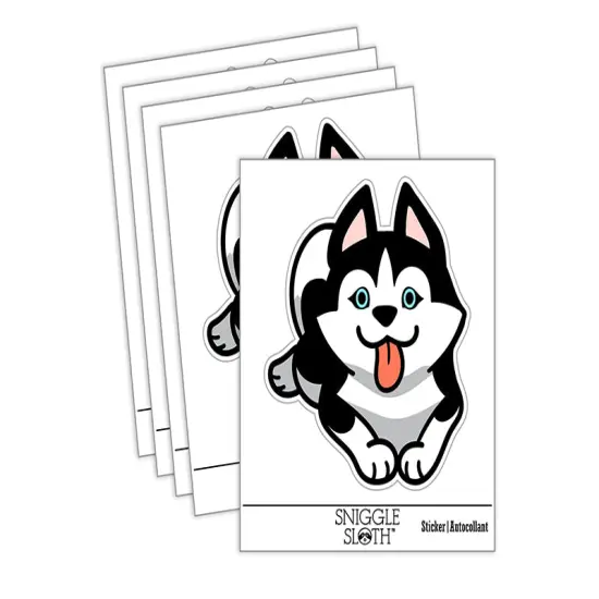 Siberian Husky Laying Down Dog Waterproof Vinyl Phone Tablet Laptop Water Bottle Sticker Set - 5 Pack {2}