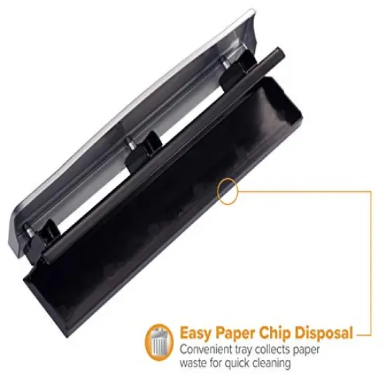 Office Premium 3 Hole Punch, 12 Sheet Capacity, Metal, Rubber Base, Easy-Clean Tray, Silver {5}