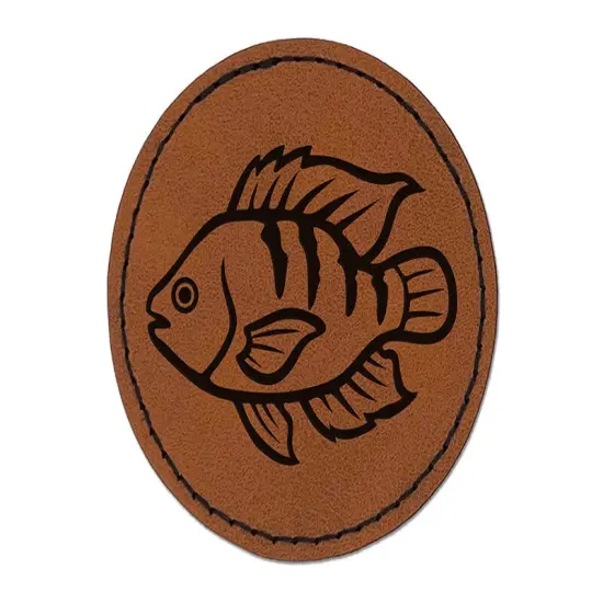 Tilapia Fish Fishing Round Iron-On Engraved Faux Leather Patch Applique - 2.5" Brown {1}
