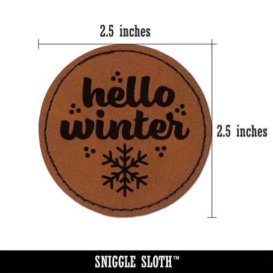 Hello Winter Round Iron-On Engraved Faux Leather Patch Applique - 2.5" Brown {2}