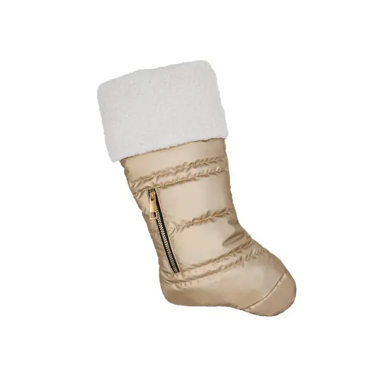 Matte Gold Puffer Christmas Stocking with Faux Sherpa {1}