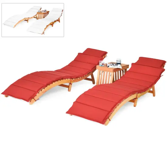 3 Pieces Wooden Folding Patio Lounge Chair Table Set {4}