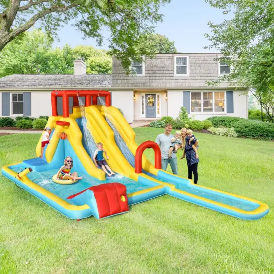7-in-1 Inflatable Dual Slide Water Park Bounce House {1}