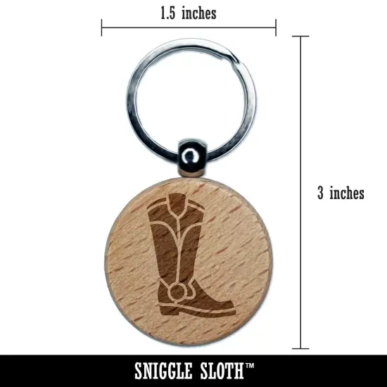 Cowboy Boot Western Engraved Wood Round Keychain Tag Charm {2}