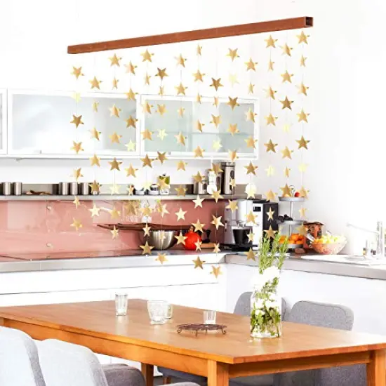 Glitter Star Garland Banner Decoration, 130 Feet Bright Star Hanging Bunting Banner Backdrop for Engagement Wedding Baby Shower Birthday Christmas Party Decor (Champagne Gold) {3}