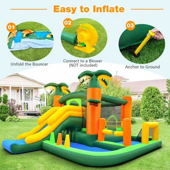 8-in-1 Tropical Inflatable Bounce Castle with 2 Ball Pits Slide and Tunnel {4}