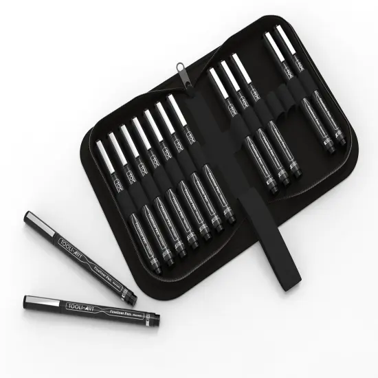 14Set Micro-Line Pens with Case and Black Fineliner {2}