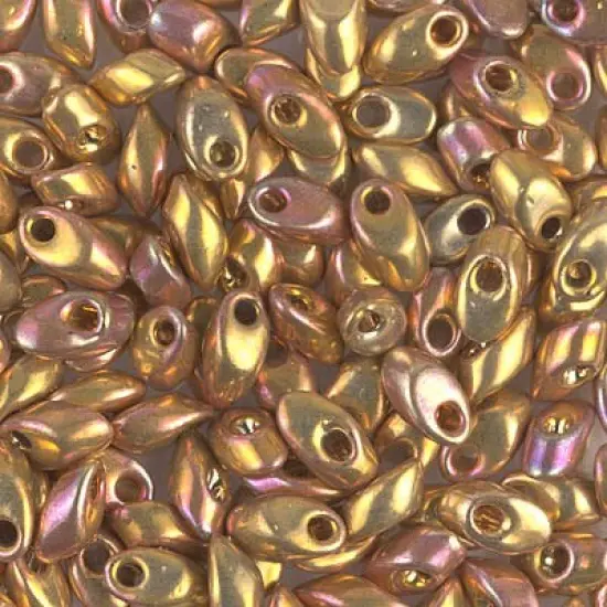 Miyuki Long Magatamas 4x7mm, 24kt Gold Iris, LMA-199, 8.5 grams {1}