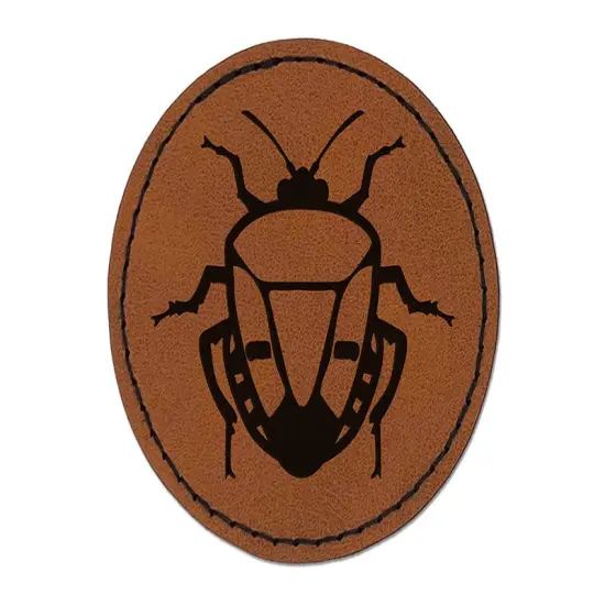 Man Faced Stink Bug Insect Round Iron-On Engraved Faux Leather Patch Applique - 2.5" Brown {1}