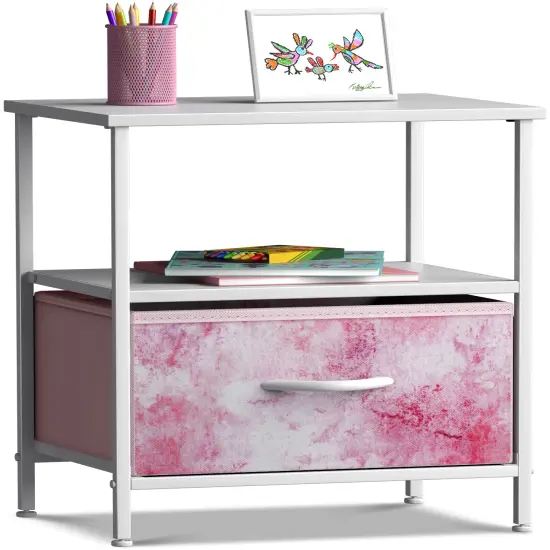 Sorbus Nightstand 1-Drawer Shelf Storage Tie dye pink {1}
