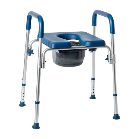 Emma and Oliver Maury Shower Commode Chair with Safety Rail, Height Adjustable Frame, Padded Seat & Armrests, Removable Pail with Lid, Fits Most Toilets Blue {1}