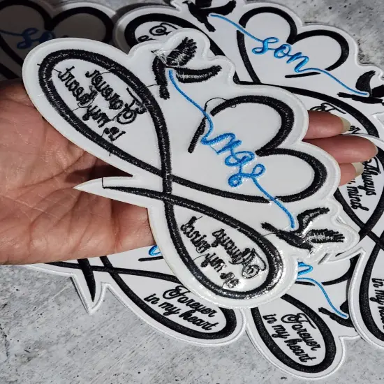 Memorial Infinity Collection: Patch Party Club, "SON" Eternal Remembrance 1-pc, Iron-On Embroidered Patch, Sz 6", Tribute Honoring Loved One {3}