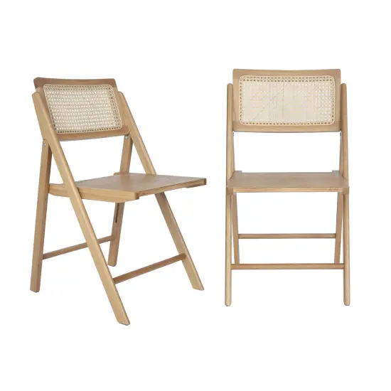 Merrick Lane Gordon Set of 2 Cane Rattan Folding Chairs Natural {1}