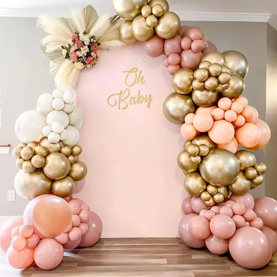 144 Pieces Boho Blush Balloon Garland Kit,Retro Pink Balloons with Pastel Orange Sand White and Metallic Gold Latex Balloons for Girl Women Baby Shower Bridal Shower Wedding Birthday Party Decorations… {3}