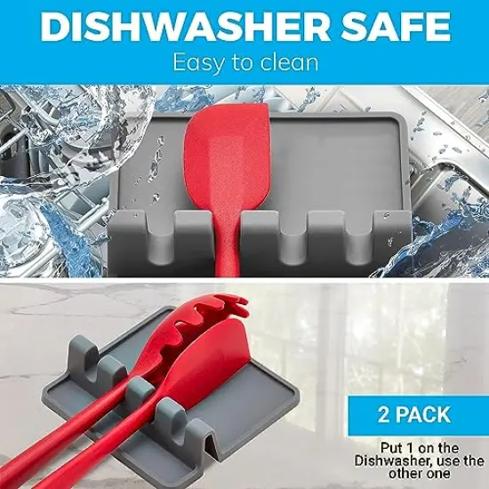 Grey Silicone Spoon Rest for Stove Top with Drip Pad (1 Pack) - Heat-Resistant, BPA-Free Utensil Rest & Spoon Holder for Kitchen Counter - Grill Utensil Holder for Spatulas, Tongs, and kitchenware {3}