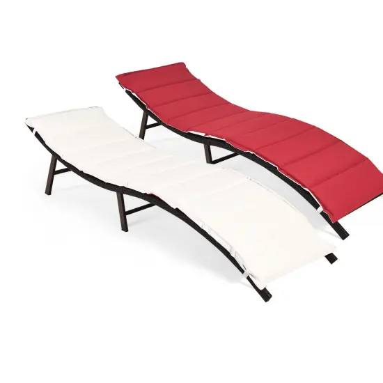 Foldable Wicker Chaise Lounge Set with Cushions, Steel Frame, Red/Turquoise - No Assembly Required, {1}