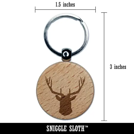 Deer Stag Head Solid Engraved Wood Round Keychain Tag Charm {2}