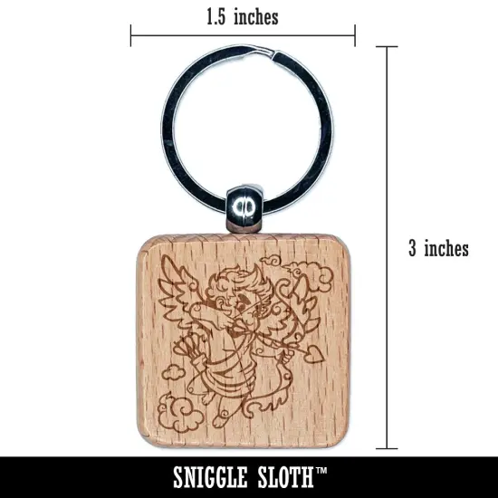 Cupid Shooting Love Arrow for Valentine's Day Engraved Wood Square Keychain Tag Charm {2}