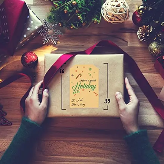 300PCS 3" X 2" Christmas Gift Tag Sticker for Name Tags Designs,Holiday Present Labels, Gift Wrapping (Brown) {3}