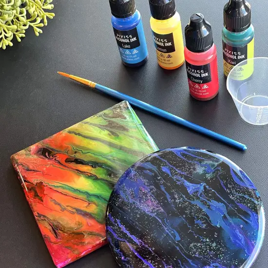 50 Blank Ceramic Tiles for Coasters and Mosaics - Round Ceramic White Tiles (Unglazed) with Cork Backing Pads for Use With Alcohol Ink or Acrylic Pouring {5}