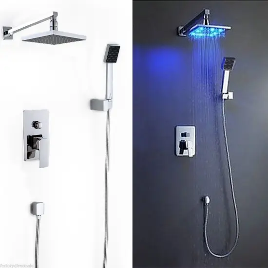 8" LED Rainfall Shower head Arm Control Valve Handspray Shower Faucet Set {2}