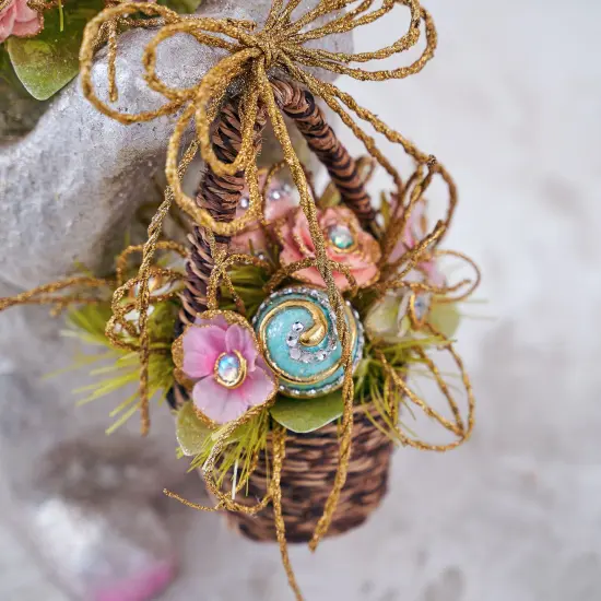 Easter Decorations - Easter Bunny Capiz Floral Bunny with Wicker Basket Centerpiece {3}