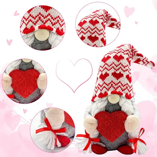 Valentines Day Decor 2pcs Valentine Gnomes Plush Valentines Day Decoration Valentines Home Table Decor Scandinavian Tomte Elf Gnomes Ornaments Sweet Valentines Day Gifts for Him Her {3}