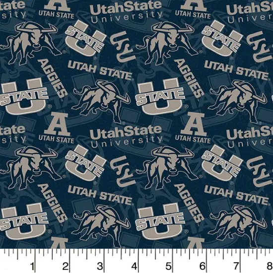 Sykel Enterprises-Utah State University Cotton Fabric-Utah State Aggies Tone On Tone Cotton Quilting Fabric {1}