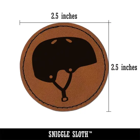 Skateboarding Sports Helmet Round Iron-On Engraved Faux Leather Patch Applique - 2.5" Brown {3}