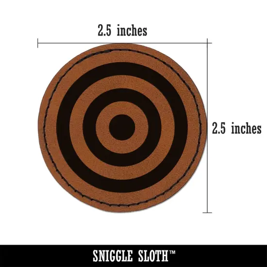 Bullseye Target Round Iron-On Engraved Faux Leather Patch Applique - 2.5" Brown {2}