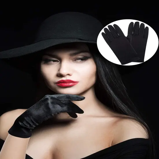 Short Smooth Satin Wrist Gloves for Evening Events White {4}