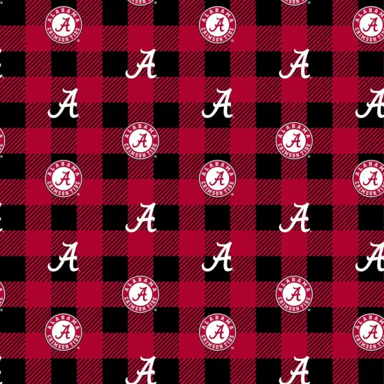 Sykel Enterprises-University of Alabama Fleece Fabric-Alabama Crimson Tide Buffalo Plaid Fleece Blanket Fabric-Sold by the yard {1}
