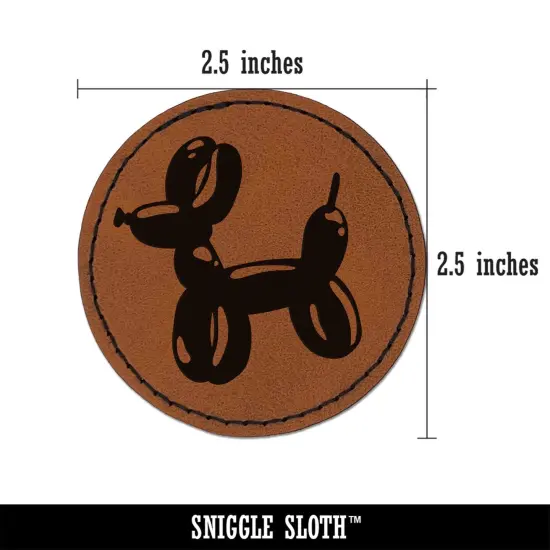 Balloon Animal Dog Round Iron-On Engraved Faux Leather Patch Applique - 2.5" Brown {3}
