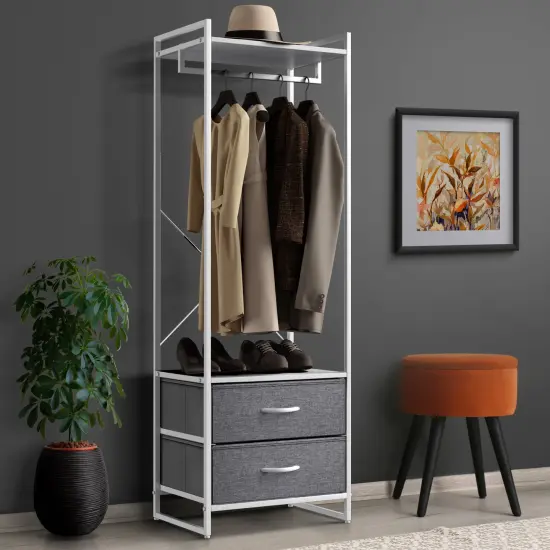 Sorbus Clothing Rack with Drawers - Clothes Stand Dresser - Wood Top, Steel Frame, & Fabric Drawers - Tall Closet Storage Organizer - Garment Rack for Hanging Shirts, Dresses, & Jackets White {2}
